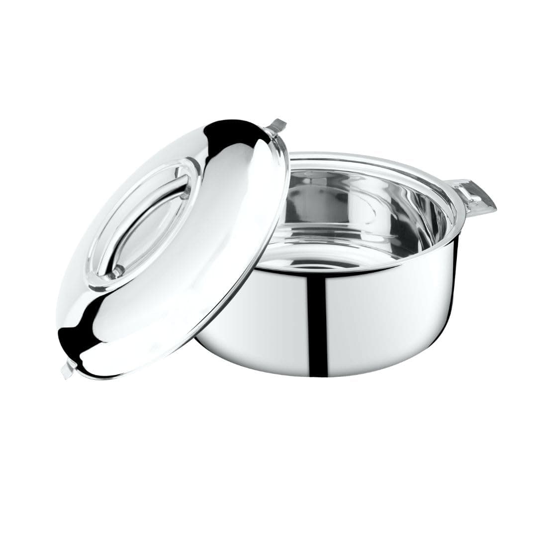 Thangam Stainless Steel Double Walled Hot Pot with Steel Lid Twist Lock for Hot Dishes Rice Chapati Roti Gravy Soup Hot BoxCasserole 15 Litre Silver