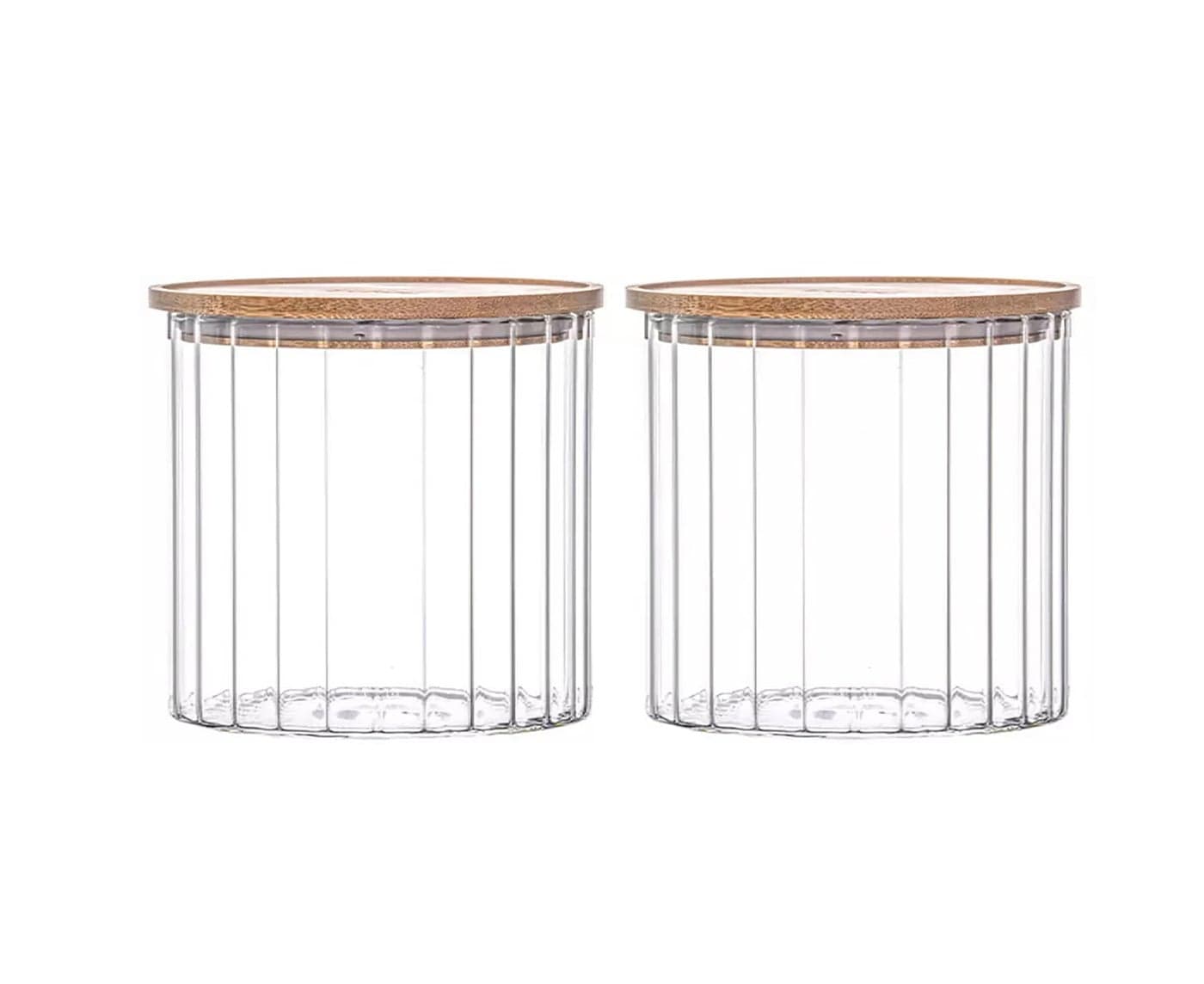 WRINGO Borosilicate Glass Food Storage Containers with Airtight Bamboo Lid, Thickened Coffee Storage Jars for Home Kitchen, Pantry Tea, Spices, Snack (R Linig -, Set of 2)