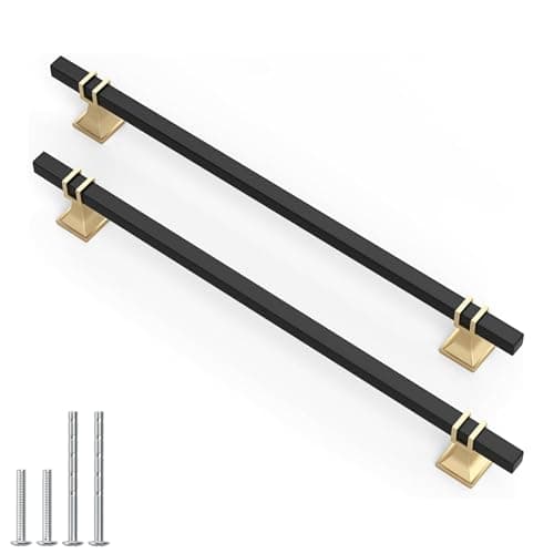 Lepatape 10 Pack 10 Inch Black and Gold Cabinet Pulls Kitchen Cabinet Handles, Black and Gold Cabinet Handles Square Dresser Drawer Pulls Kitchen Cabinet Hardware
