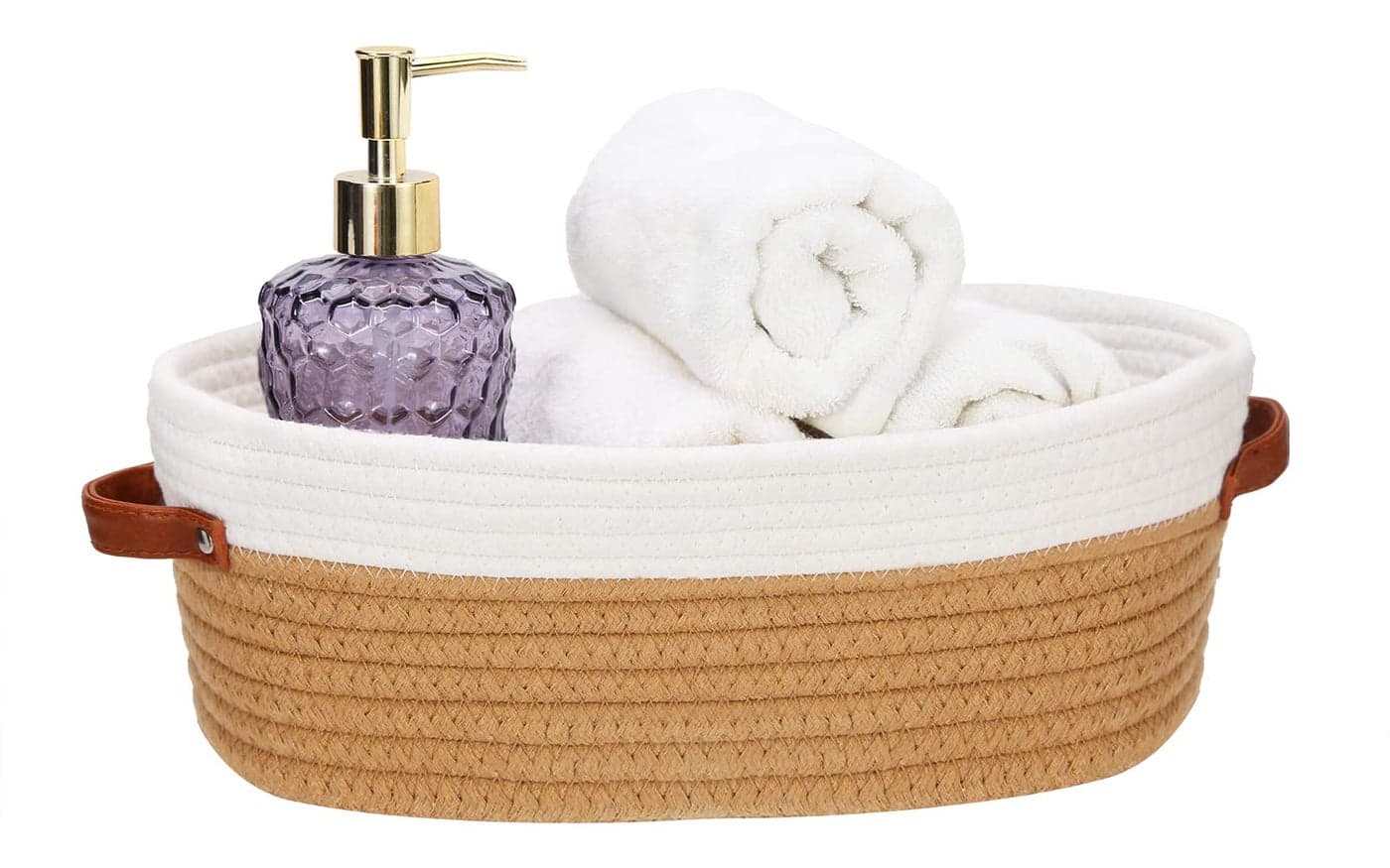 HLWDFLZ Bathroom Countertop Organizer Basket Cotton Rope Woven Storage Basket Toilet Paper Decorative Basket for Bathroom Bedroom Living Room Entryway 13x63x43 Off WhiteJute