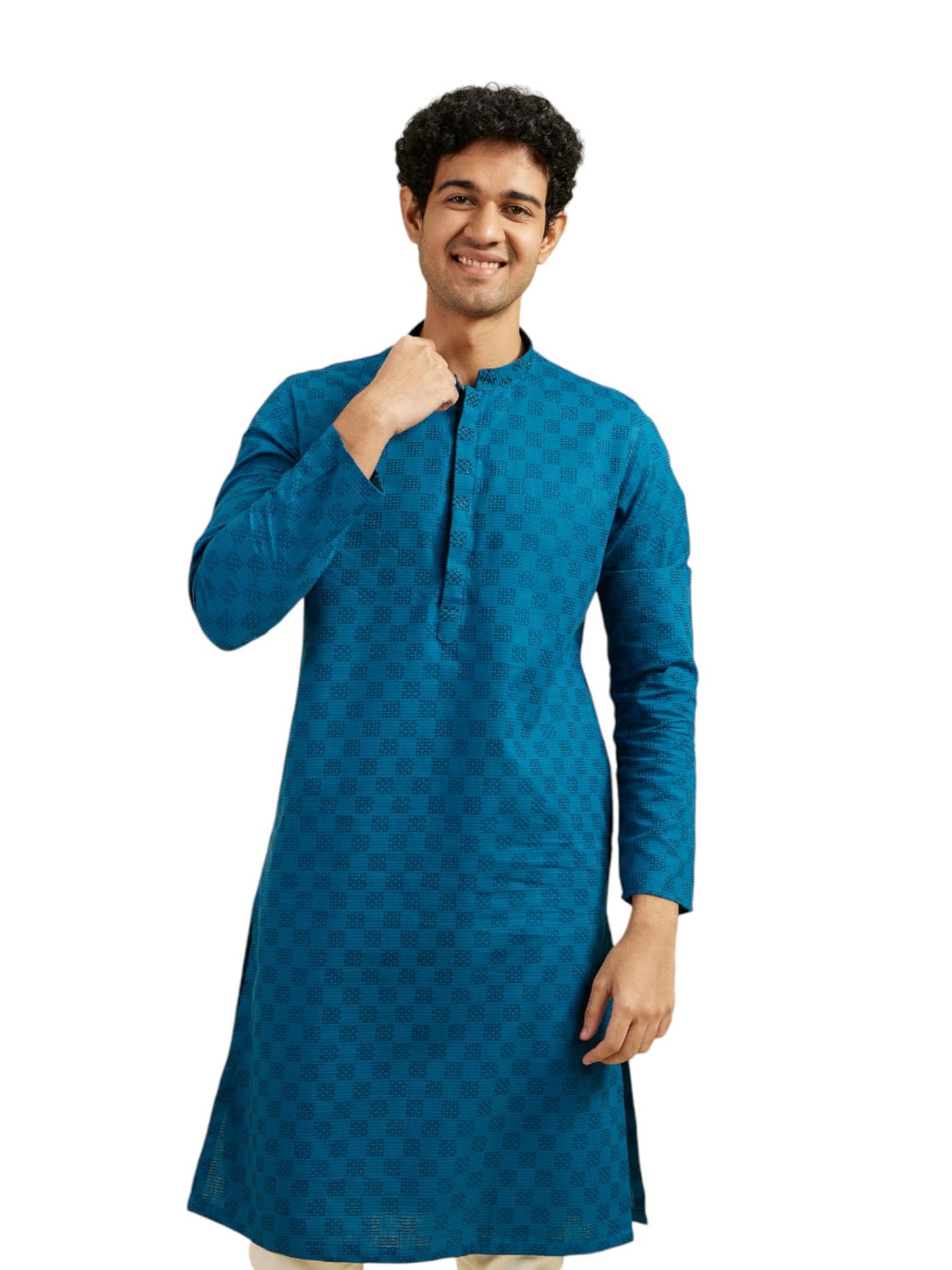 DIWAS BY MANYAVAR Men's Cotton Textured Kurta (Blue,XXL)