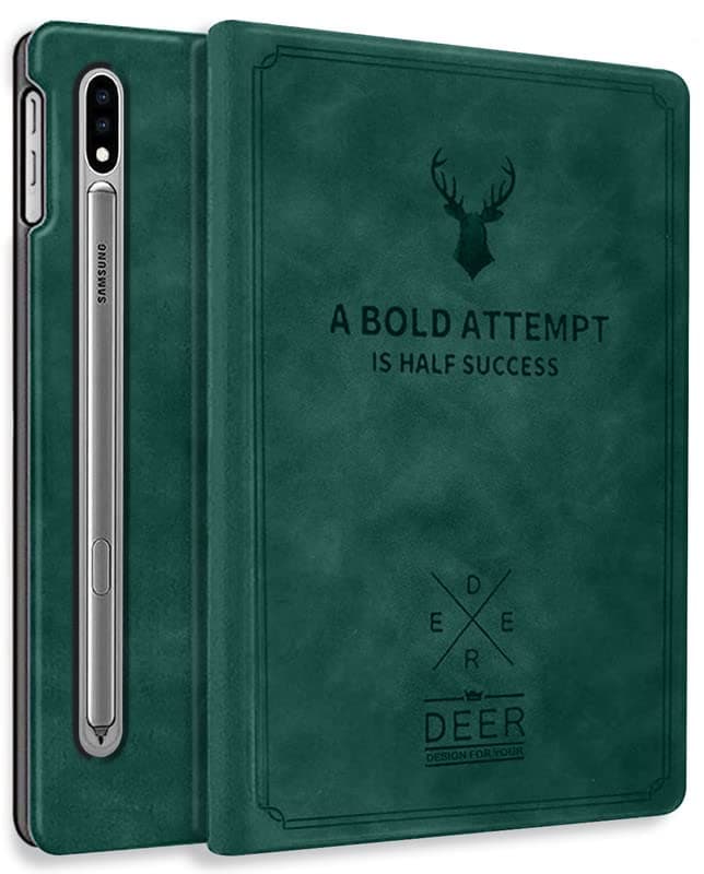 Robustrion Deer Pattern Flip Stand Case Cover for Samsung Galaxy Tab S8 Plus / S7 Plus /S7 FE 12.4 Inch SM-X800/X806/T970/T975/T976/T735 Cover - Deer Dark Green