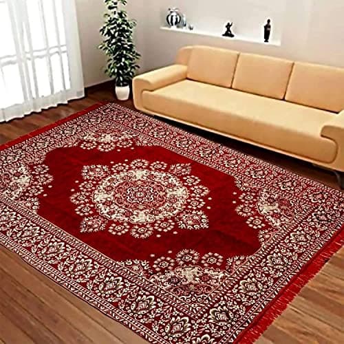 Sparrow World Premium Cotton Living Room Rectangular Carpet ,Area Rug,Durries Ii(5X7 Feet,Red)