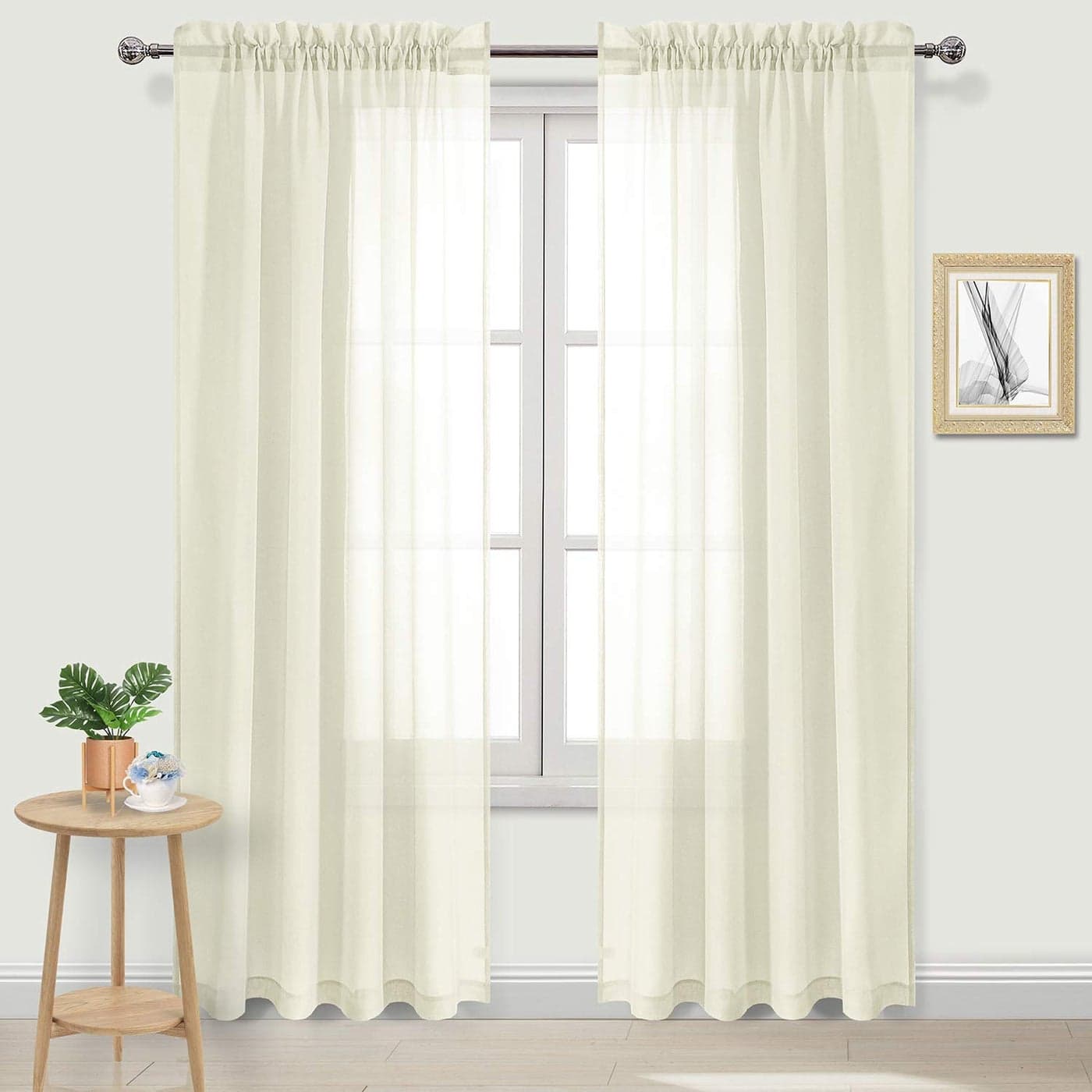 DWCN Ivory Sheer Curtains Semi Transparent Voile Rod Pocket Curtains for Bedroom and Living Room 52 x 95 inches Long Set of 2 Panels