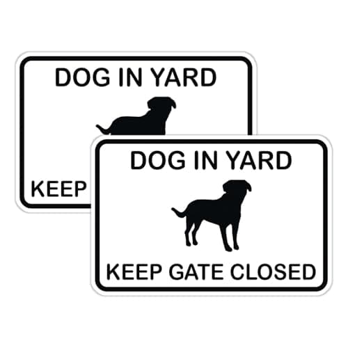 Classic Framed Dog in Yard Keep Gate Closed Wall Door Sign - White (Medium) 2 Pack