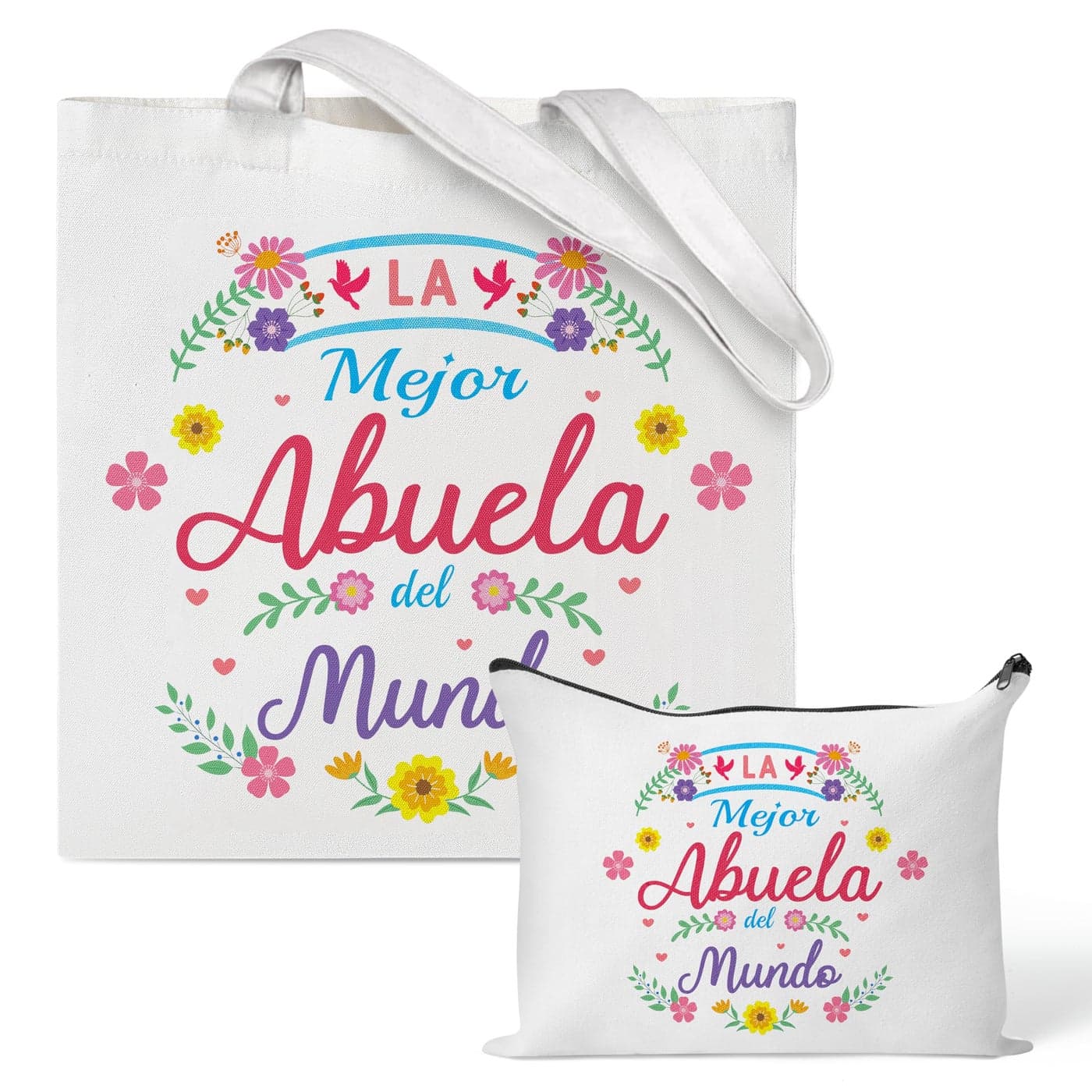 Y1tvei Abuela Spanish Tote Bag 2Pcs La Mejor Abuela Del Mundo Canvas Tote Makeup Bag Foldable Reusable Grocery Shopping Best Grandma Tote Bag