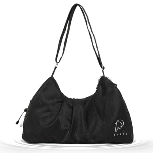 PALAY® Women Gym Bag Waterproof Nylon Carry-on Travel Duffle Bag with Shoe Compartment & Adjustable Strap Weekender Overnight Travel Luggage Bag, Black