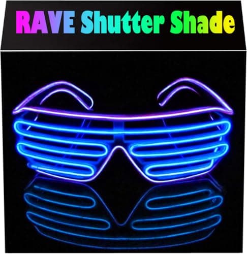 PINFOX Shutter EL Wire Neon Rave Glasses Flashing LED Sunglasses Light Up Costumes For 80s EDM Party RB03 Purple Blue