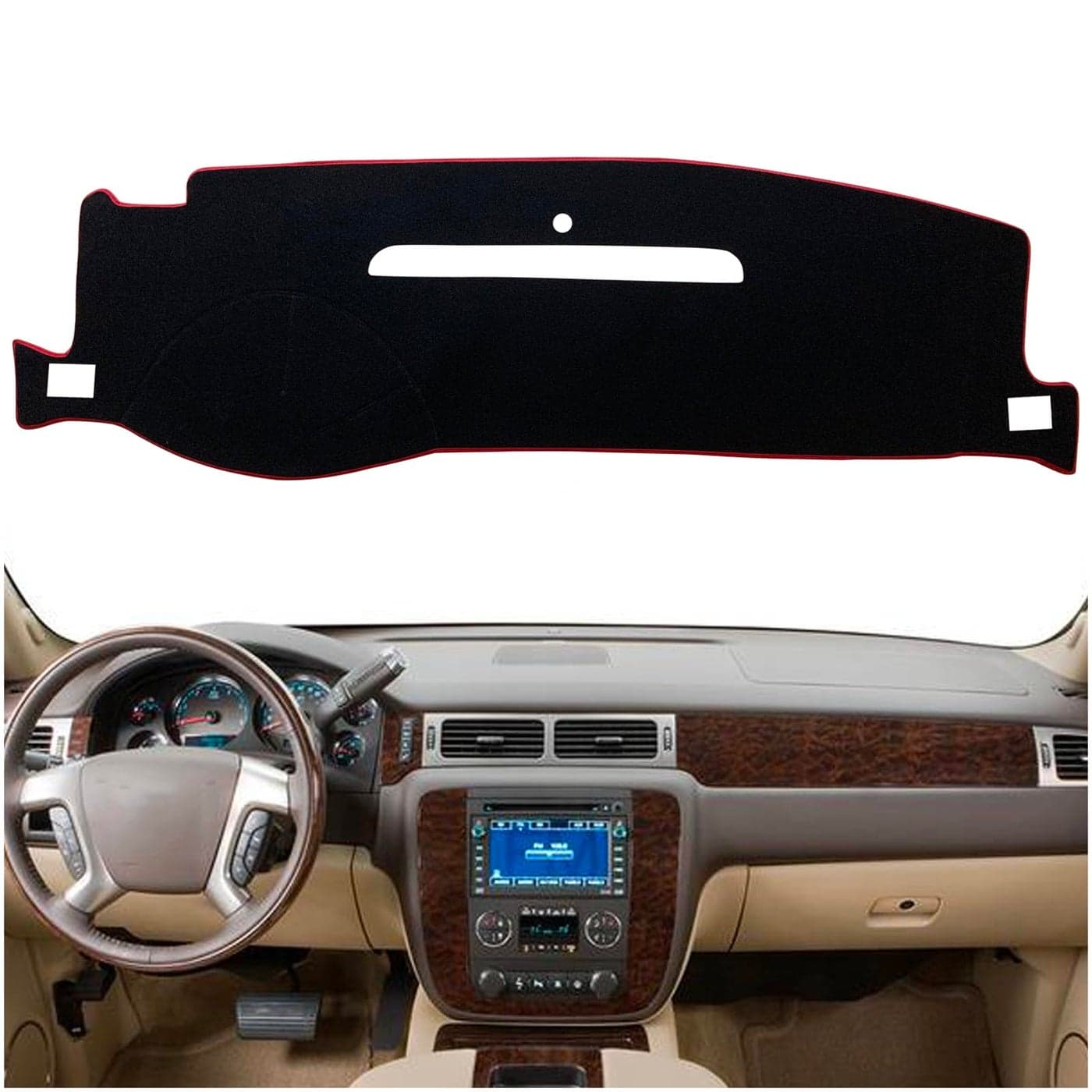 KEEGTBOX Dash Mat Cover Custom Fit for Chevy Chevrolet SilveradoGMC Sierra Truck 20072013 Compatible with Chevy Suburban Tahoe AvalancheGMC Yukon SUV 20072014 Accessories Red Rim