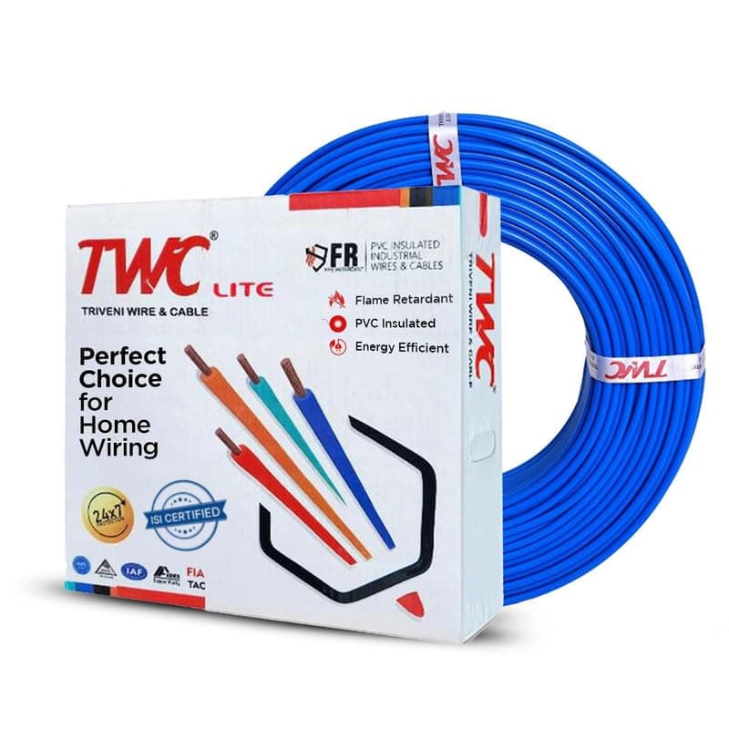 TWC Lite Blue 1 SQMM 90 METER | Copper Wire | HRFR (Heat Resistant Flame Retardant) Lead-Free Cable | Low Smoke Halogen-Free Wire for Home & Industrial Electrical Wiring