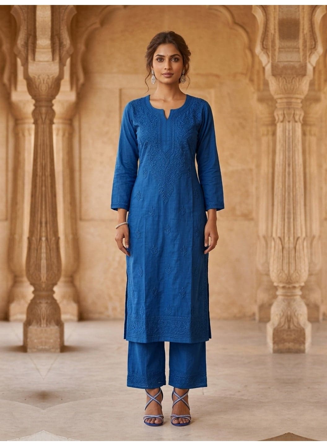 Women Hand Embroidered Chikankari Muslin Kurta Set-AL4115KS