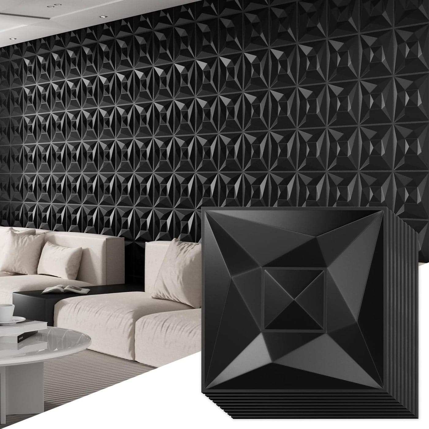 Umedol 40 PCS 3D Wall Panels for Interior Wall Dcor Black 118118 Covering Panels PVC Textured 3D Wall Tile for Living Room Bedroom DIY Interior Dcor
