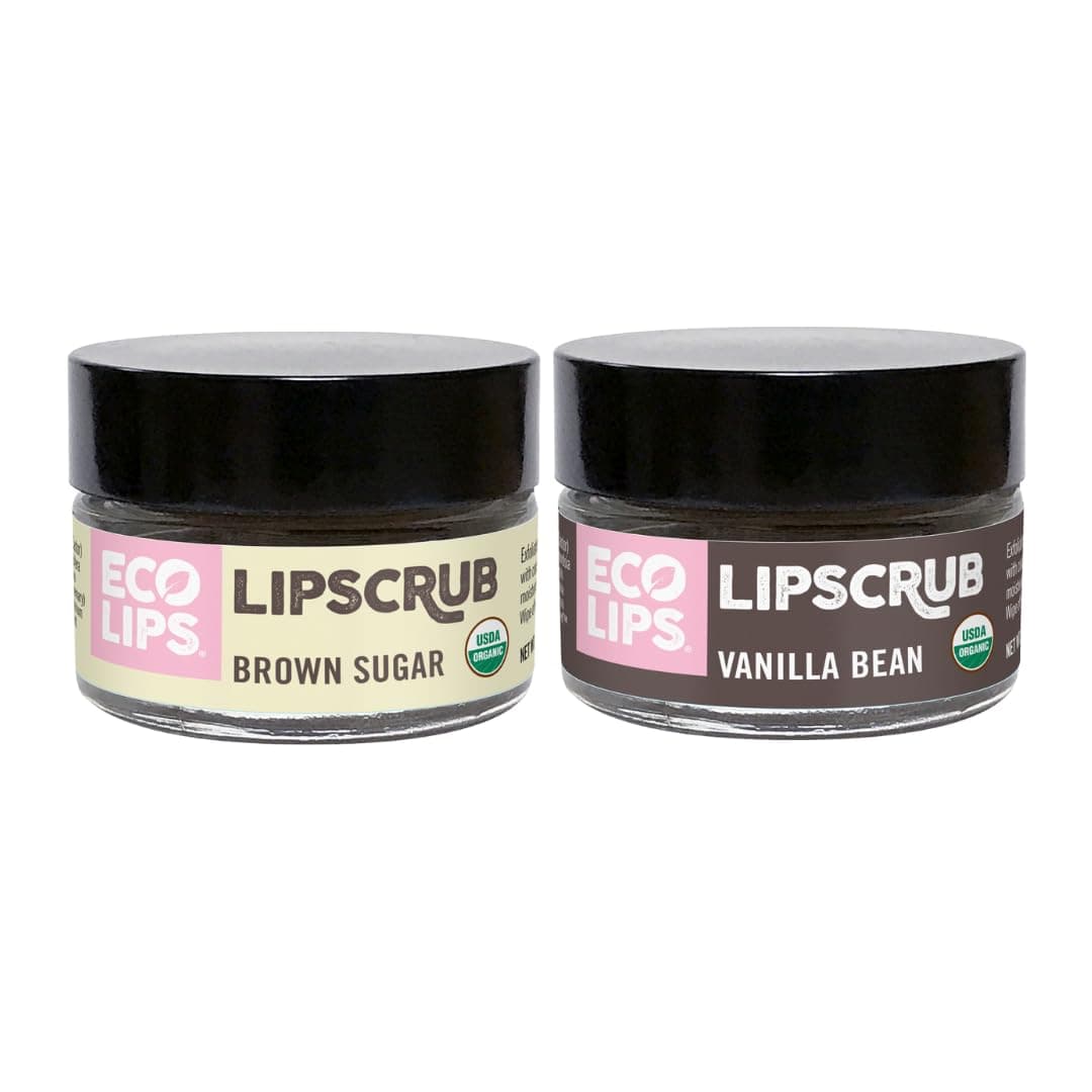 Eco Lips LIP SUGAR SCRUB 2 Pack 205oz jars 100 Organic Lip Care Treatment with Organic Sugar Coconut Oil Gently Exfoliate Polish Dry Flaky Lips 100 Edible Vanilla Bean Brown Sugar