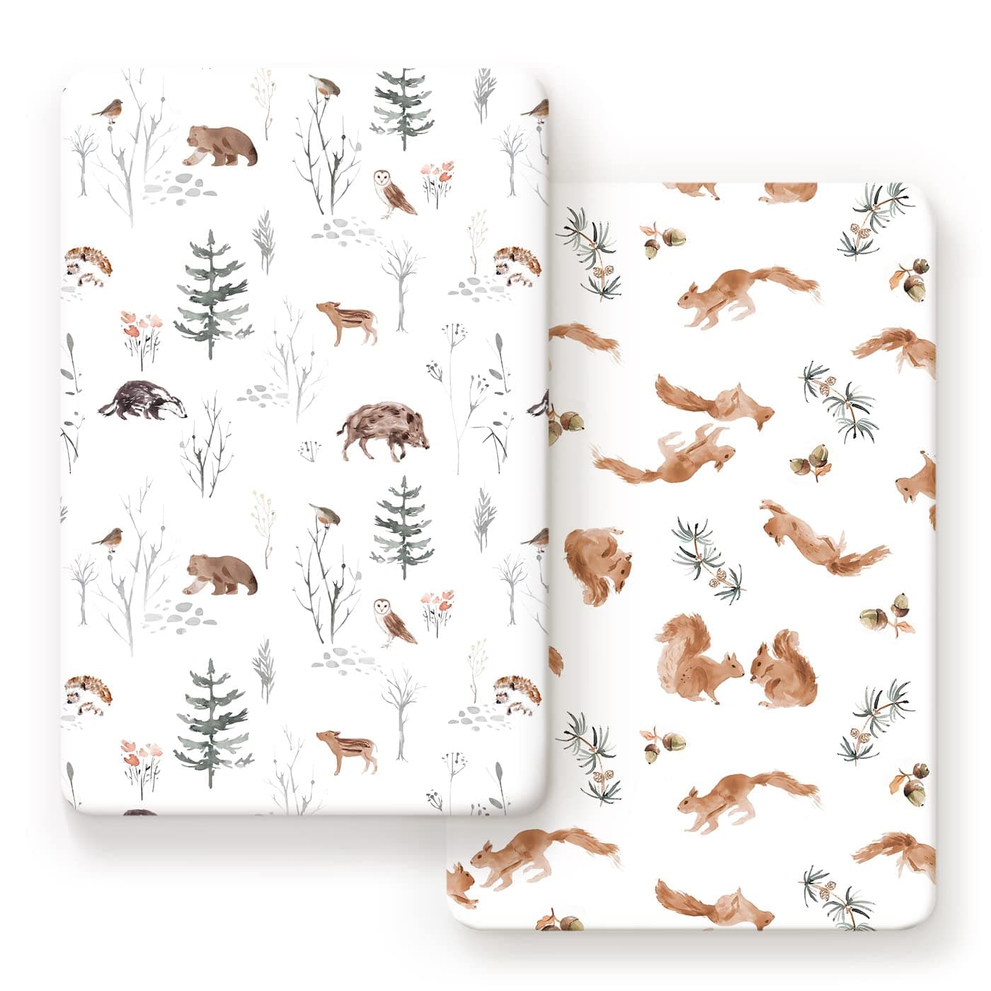 GRSSDER Stretchy Ultra Soft Jersey Knit Pack and Play Sheets 2 Pack PortableMini Crib Sheets Universal Fitted for Playpen Mattress Safe and Snug Stylish Cute Animal Print Baby Sheets