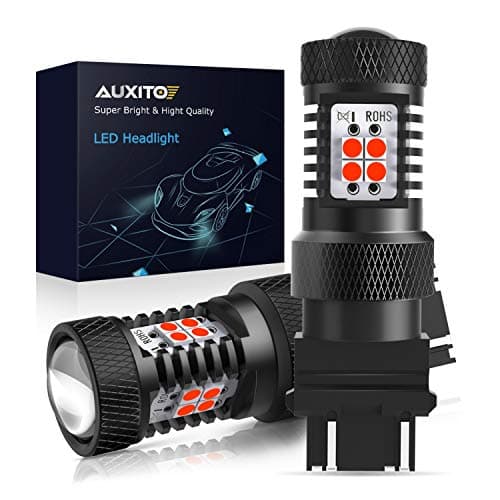 AUXITO Brilliant Red 3056 3057 3156 3157 14-SMD 3030 Chipsets LED Bulbs with Projector for Brake Light Tail Light Turn Signal Blinkers, Pack of 2