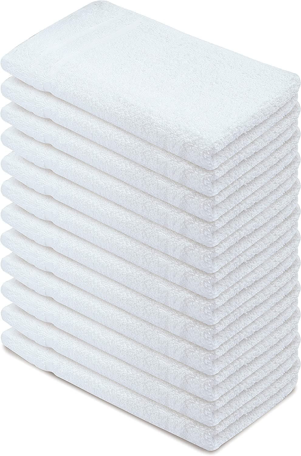 Textila Basic Hand Towels 16x26 Inches Pack of 12 White Color Soft and Absorbent Multipurpose Cotton Towels for Bathroom Spa Gym Salon Hotel and Everyday Use