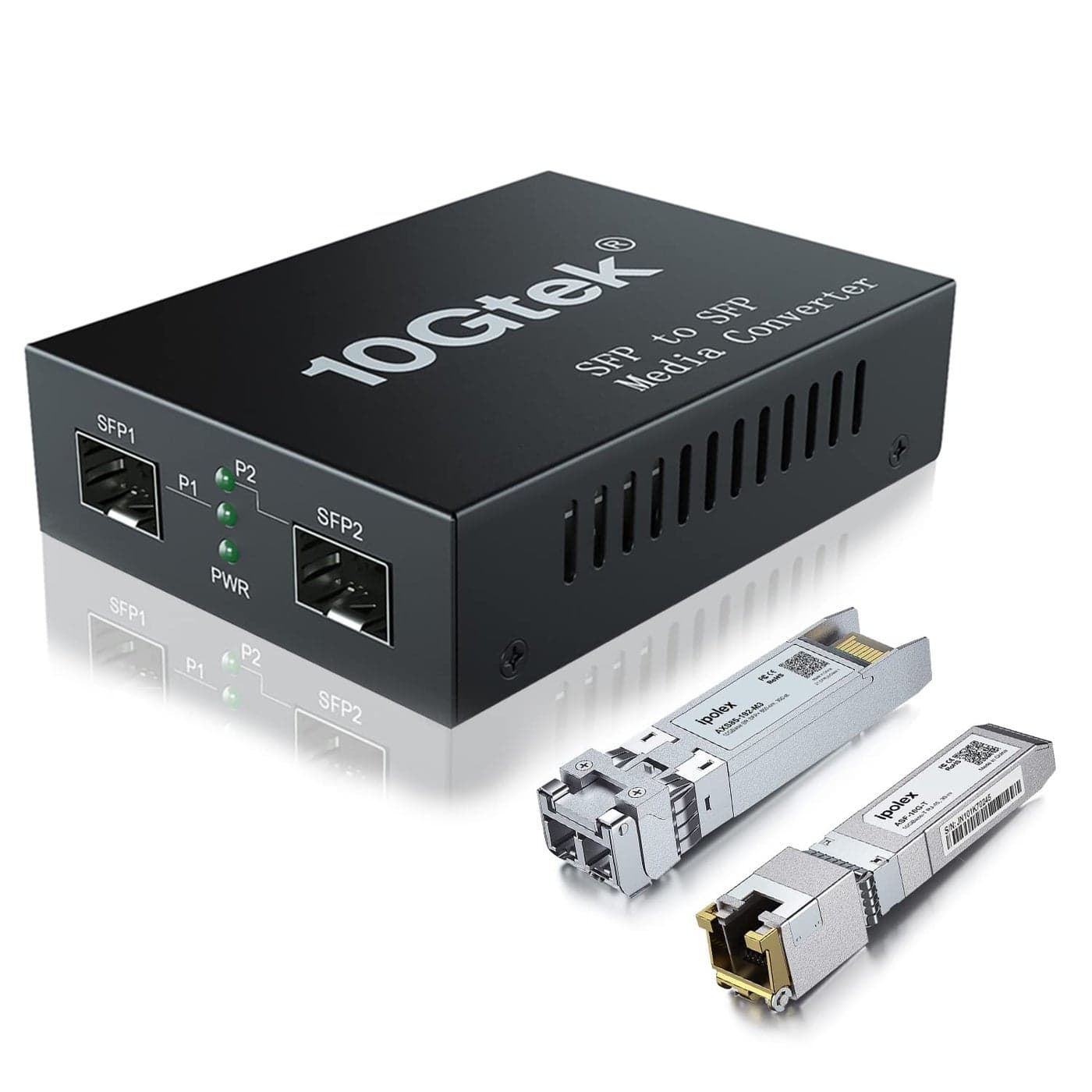 ipolex 10G SFP to SFP Fiber Media Converter 10G OEO Converter with SFP SR Module and 10GBaseT Copper Module Supports Multi Mode LC Fiber and CAT6a7Fiber to Ethernet Transmission up to 300m