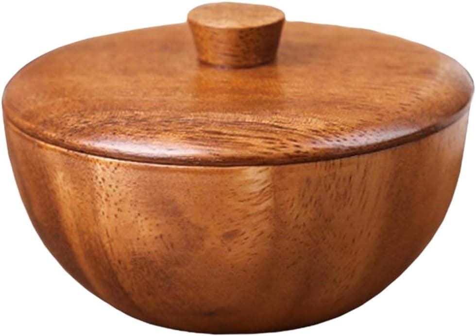 Hemoton Wood Bowl Nut Bowls Wooden Serving Bowl With Lid Natural Wood Rice Bowl Salad Noddle Soup Dish Food Container Seasoning Holder For Home Kitchen Japanese Wooden Bowl