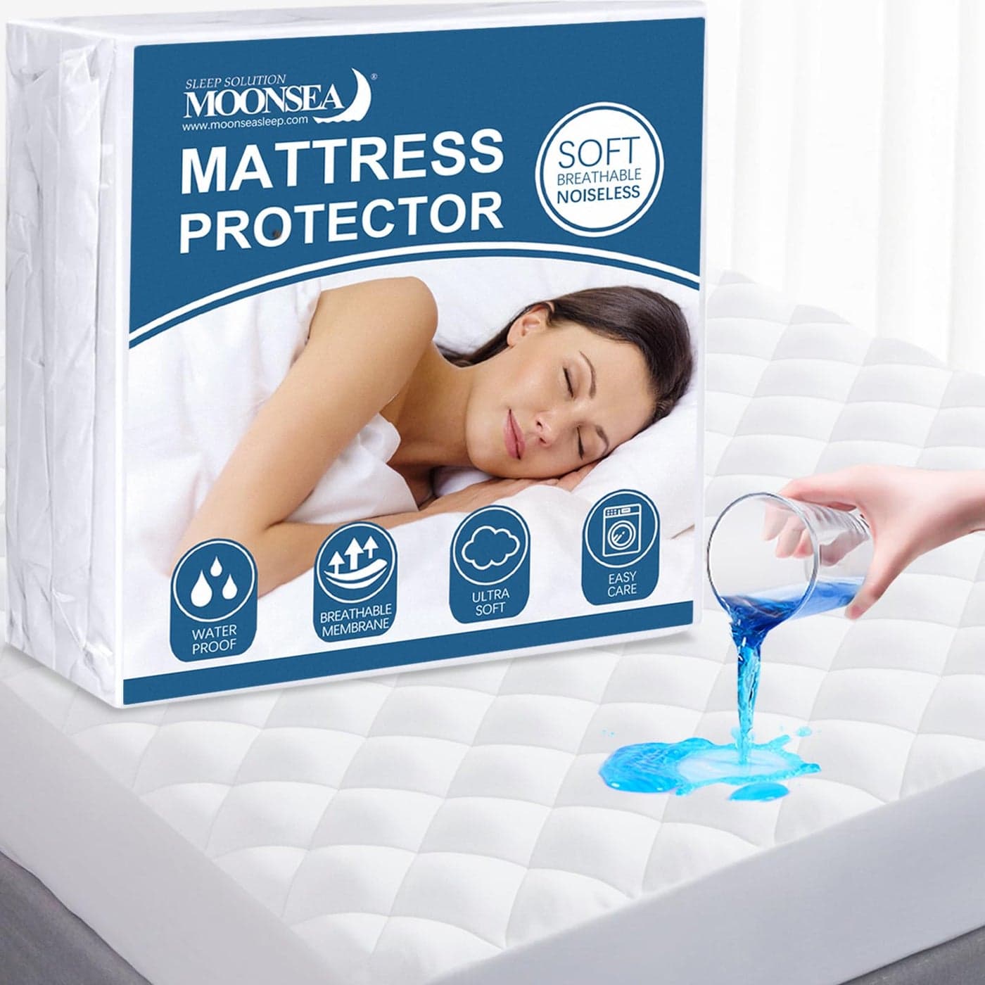 Twin Mattress Pad Protector Waterproof Absorbent Mattress Pad Twin Cover Quilted Fitted Mattress Protector Mattress Cover Down Alternative Filling Deep Pocket Stretches up to 16 Inch White