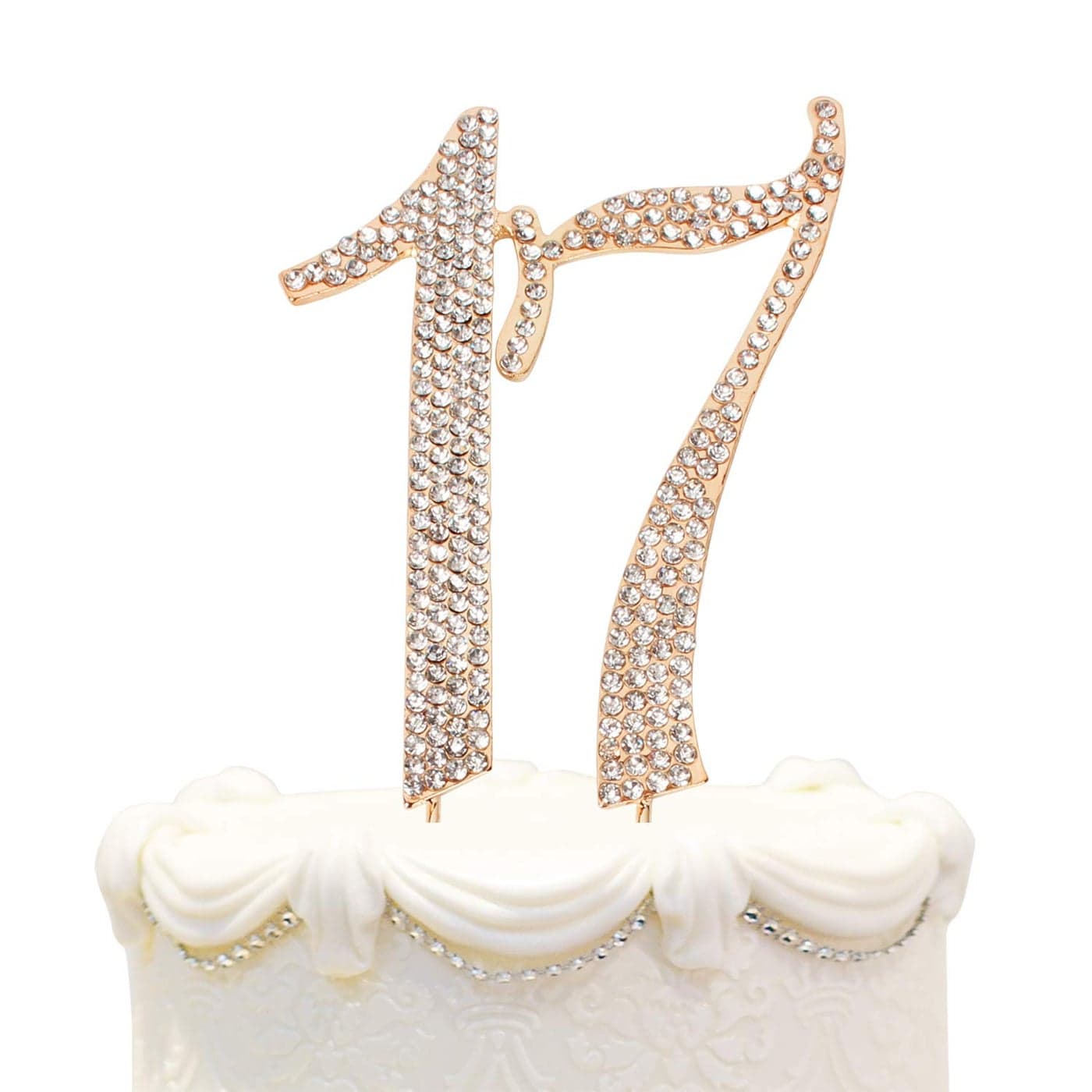 Hatcher lee Bling Crystal Rhinestone 17 Birthday Cake Topper Best Keepsake 17th Party Decorations Gold