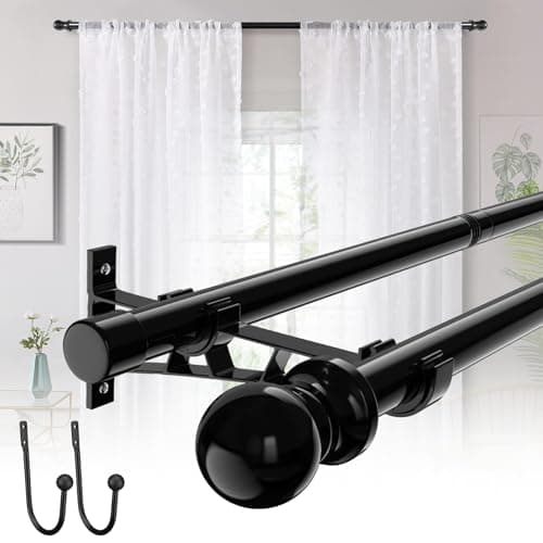 Black Double Curtain Rods for 30in150in Windows with Brackets and Clip1Inch Heavy Duty Dual Curtain RodAdjustable Decorative Curtain Rod for WindowBathroomPatioBedroomSliding GlassDoor