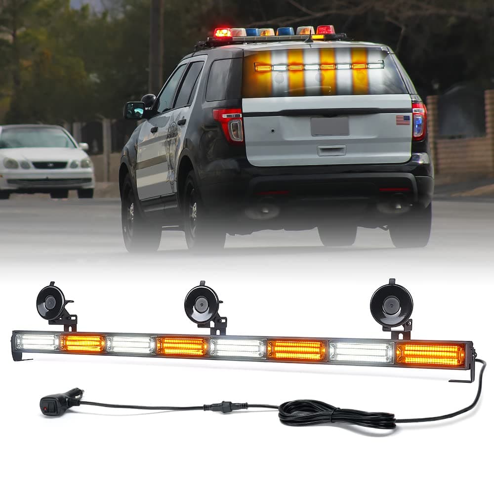 Xprite 35 COB Emergency Strobe Traffic Advisor Light Bar w 21 Flash Patterns Directional Flashing Safety Strobe Light for Vehicles Trucks SUV ATV Cars WhiteAmber