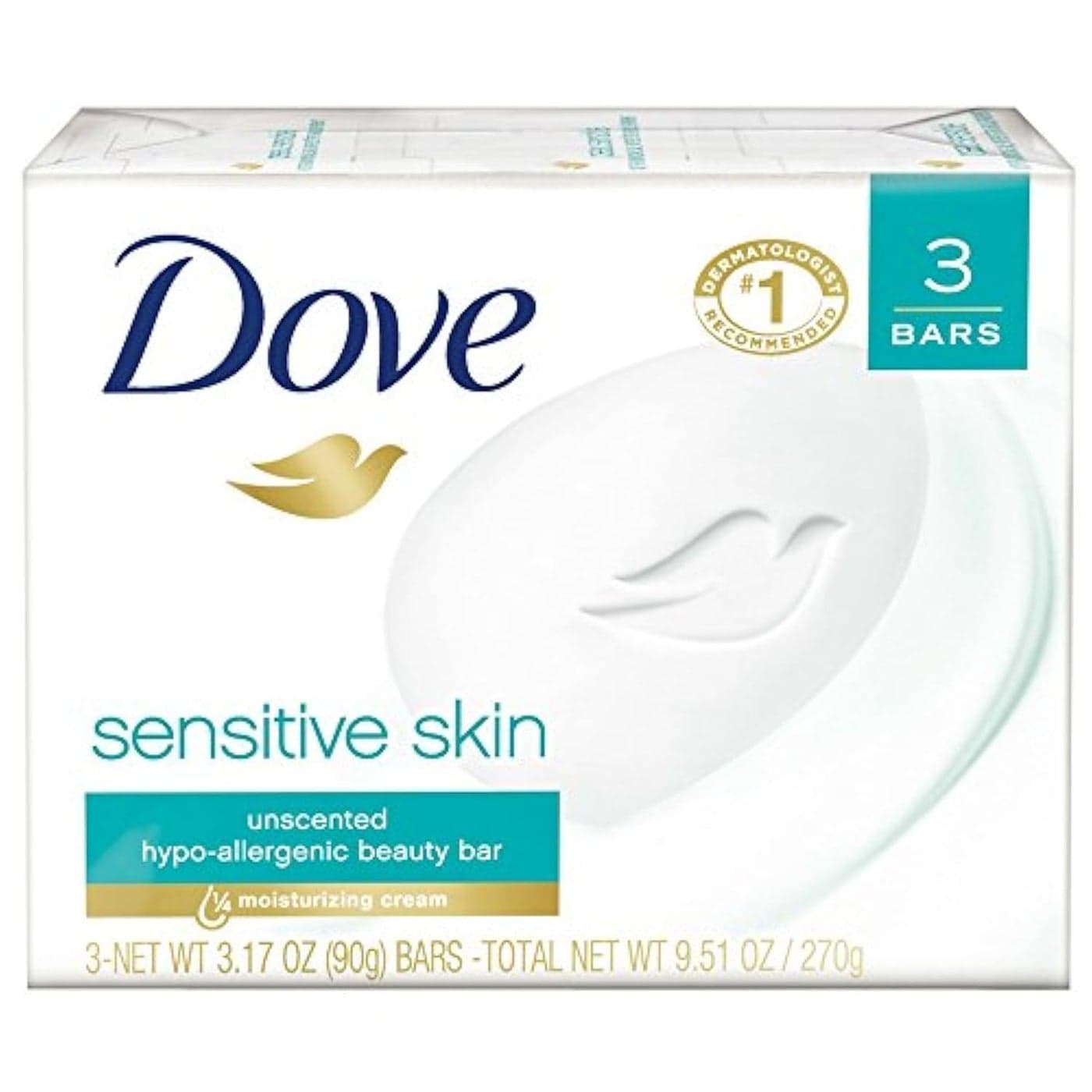 Dove Sensitive Skin Beauty Bar Unscented 3 Count Pack of 1