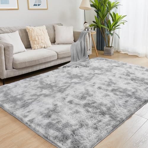 Puremy 8x10 Area Rugs for Living Room, Ultra Soft Fluffy Rugs for Bedroom, Anti-Skid High Pile Indoor Carpet for Nursery, Study Room, Playroom, Home Decoration, Tie-Dyed Light Grey