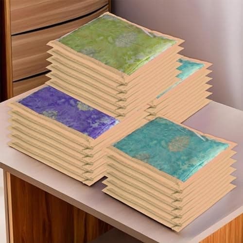 Kuber Industries Clothes Organizer For Wardrobe (Pack of 24) - Single Storage Organizer For Saree | Salwar Suit | Lehenga Chunni - Dress Organizer For Wardrobe - Single Saree Covers With Zip (Beige)