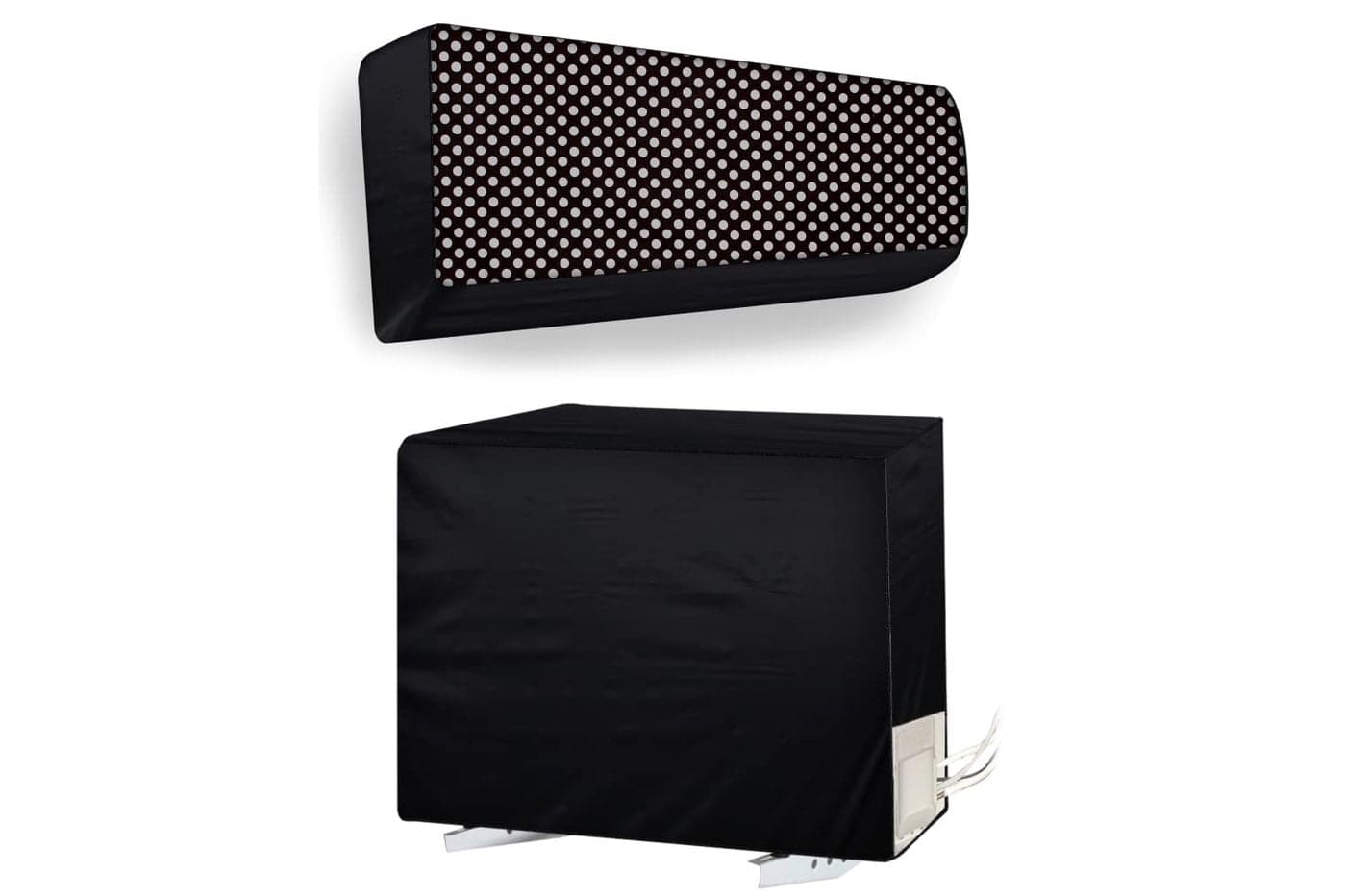 The Furnishing Tree Split AC Cover Set of Indoor and Outdoor Unit Used for 1 Ton Daikin CTKL35 Polka dot Pattern Grey on Black Base