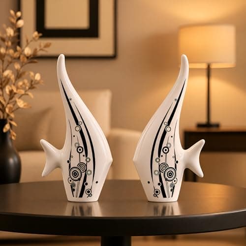 SRJANA Modern Minimalist White Bubble Fish Art Figure | Beautiful Home Decor- (Set of 2 pc)