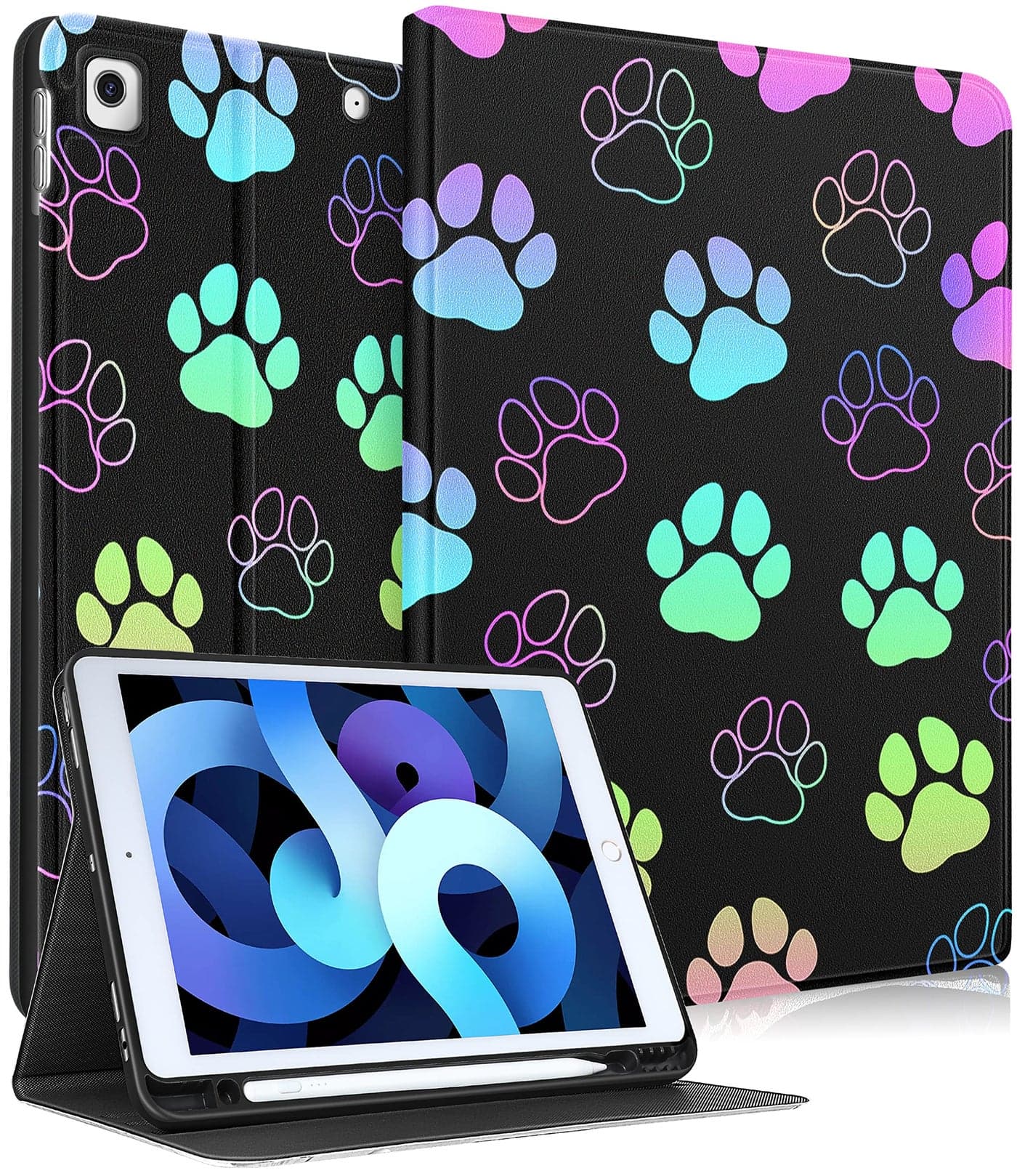 Uppuppy for iPad 9th/8th/7th Generation Case 10.2 Inch Girls Cute Kids Women Folio Smart Cover with Pencil Holder Paw Print Cool Design Funny Kawaii Teens Cases for iPad 7/8/9 Gen A2602 A2270 A2197