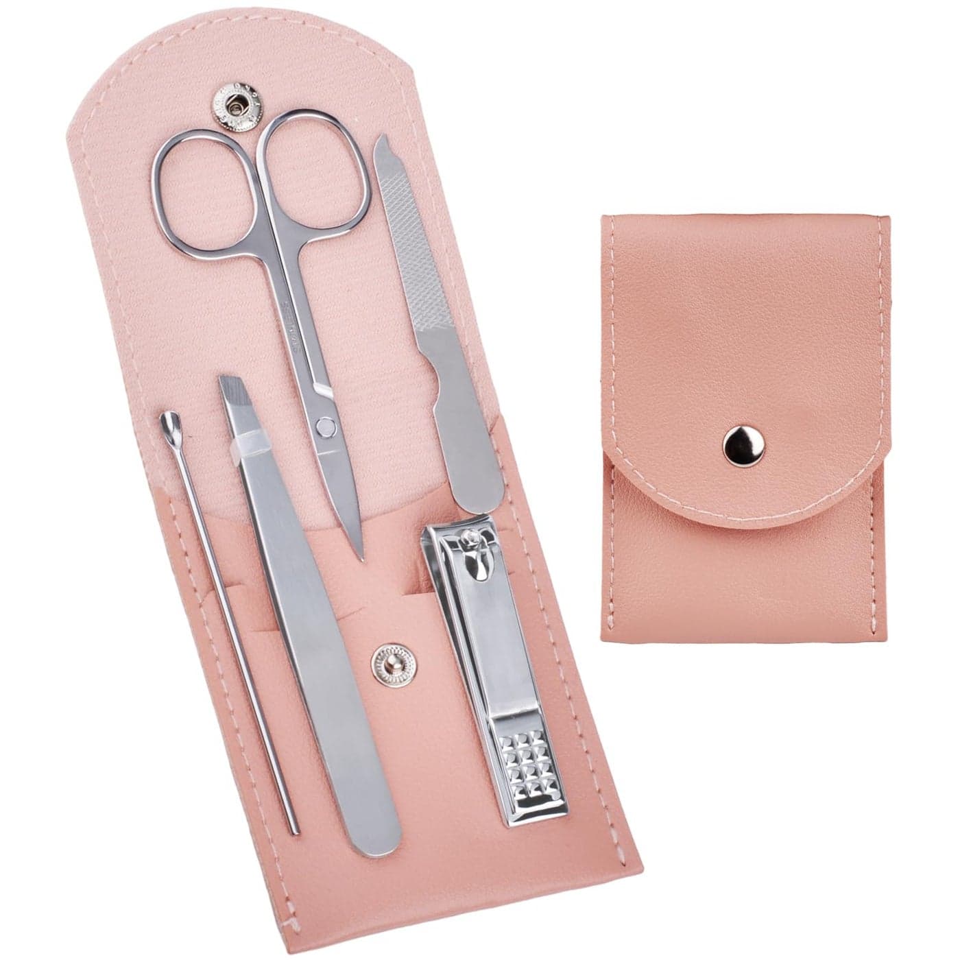 HANTEKAS Travel Manicure Set Professional Nail Clipper Kit5 Pieces Stainless Steel Manicure Kit Women Men Grooming kit With Nail Care Tools Beauty Scissors Tweezers Silver Pink