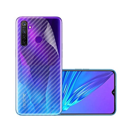 LINLO Compatible for Realme 5 Ultra Thin Slim Fit Clear Transparent 3D Carbon Fiber Back Skin Rear Screen Guard Protector Sticker Protective Film Wrap Not Glass (Carbonn)