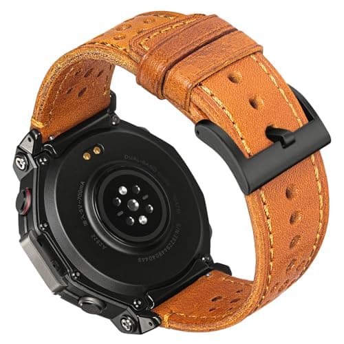 HEMSUT Genuine Leather Perforated Watch Band for Amazfit TRexTRex PROTRex 2TRex 3TRex 3 PRO 48MMTRex 3 PRO 44MM Trex UltraTrex Ultra 2