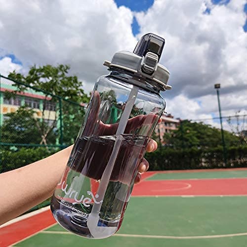 Delzon 15 Liter NonToxic Water Bottle Sipper Straw Drinking Reminder with BPA Free Tritan Material For Gym Bottle Home Kitchen Hiking Treking Bottle Travel BottleBlack
