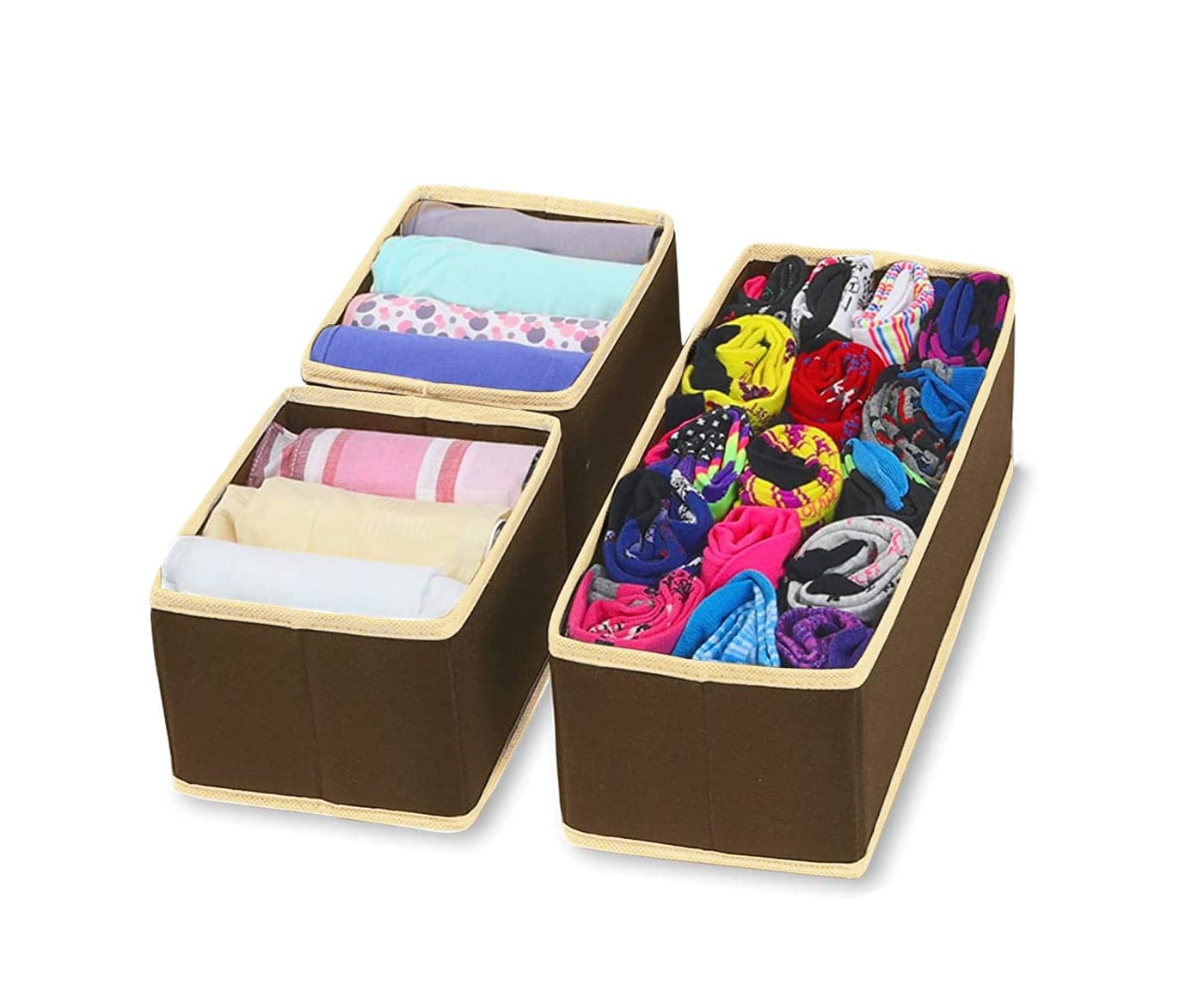 House of Quirk Storage Box Set Of 3 Closet Dresser Drawer Organizer Cube Basket Bins Containers Divider With Drawers For Underwear,Bras,Socks,Ties,Scarves,Clothing(Pack Of 1 Brown,Fabric,14X10X10 Cm)