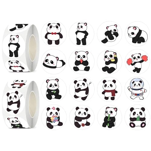 UVUXO 600 Pcs Panda Stickers for Kids 15 Inch Round Stickers Roll 16 Tyles Cute Panda Kindergarten Stickers Teacher Sticker for Kids Birthday Party School Reward Giveaways