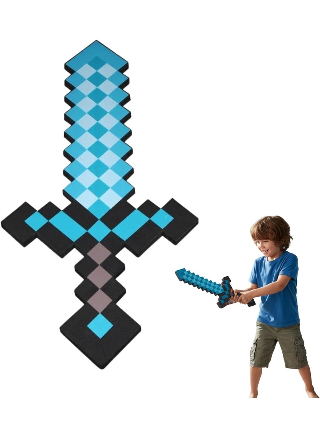 Blue Foam Sword Toy for Kids – Soft Safe Foam Weapons for Kids | Minecraft-Style Pixel Battle Toys for Boys | Lightweight Pretend Play Sword Axe Shovel for Children | Perfect Birthday Gift for Game Fans