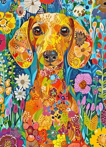 Lucky Puzzles Bloomhound 1000 Piece Jigsaw Puzzle for Adults Vibrant Dachshund in a Flower Garden Puzzle Inspired by Gustav Klimt Premium Puzzles for Adults 1000 Pieces
