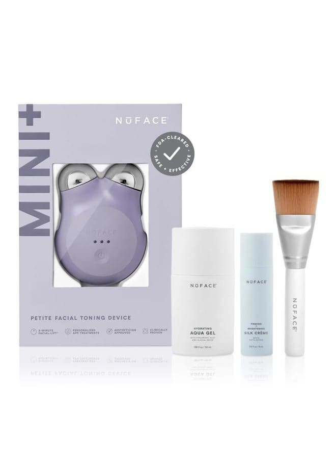 MINI+ Microcurrent Facial Device Kit - FDA Cleared Face Sculpting & Skin Tightening Device to Contour, Lift & Tone + Microcurrent Gel Activator, Silk Crème & Applicator Brush - Violet Dusk