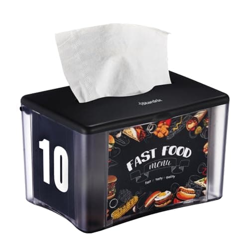 Stardrix Interfold Tabletop Napkin Holder, Spring Loaded Commercial Restaurant Napkin Dispenser with 4-Sided Marketing Insert Display, Easy-Access Black Napkin Dispenser for Counters & Tables