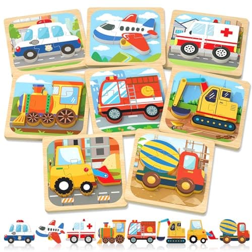 Benresive Wooden Toddler Puzzles Montessori Toys for 1 2 3 Year Old Boys Toys for 1 2 3 Year Old Boy Birthday Gifts 8 Pack Vehicle Toddler Learning Educational Puzzles