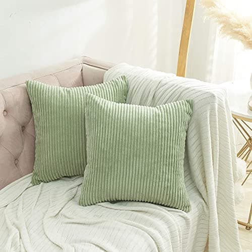 Guffaw / Corduroy/Stripped/Luxury 340 TC Cushion Covers Standard Size 16"X16" Inches (Sage Green, 5)