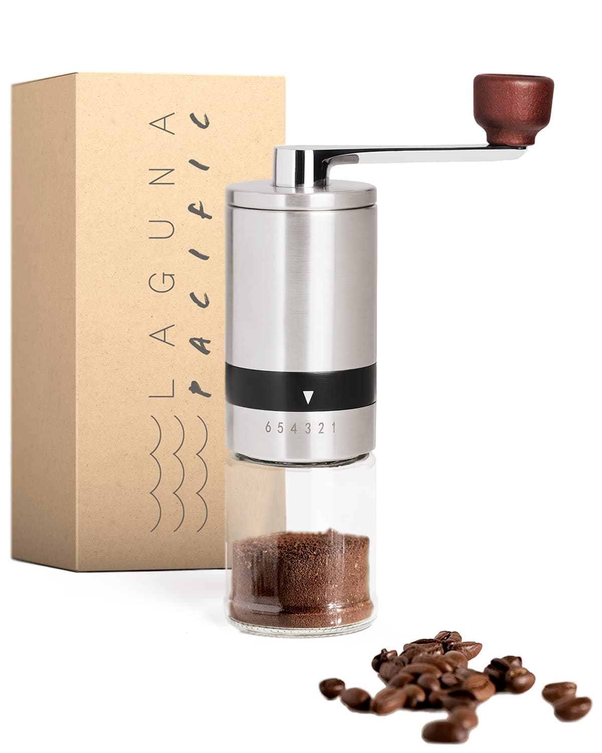 Laguna Pacific Manual Coffee Bean Grinder 6 Coarseness Settings Espresso Cold Brew French Press Drip Burr Hand Mill Home Portable Camping Travel