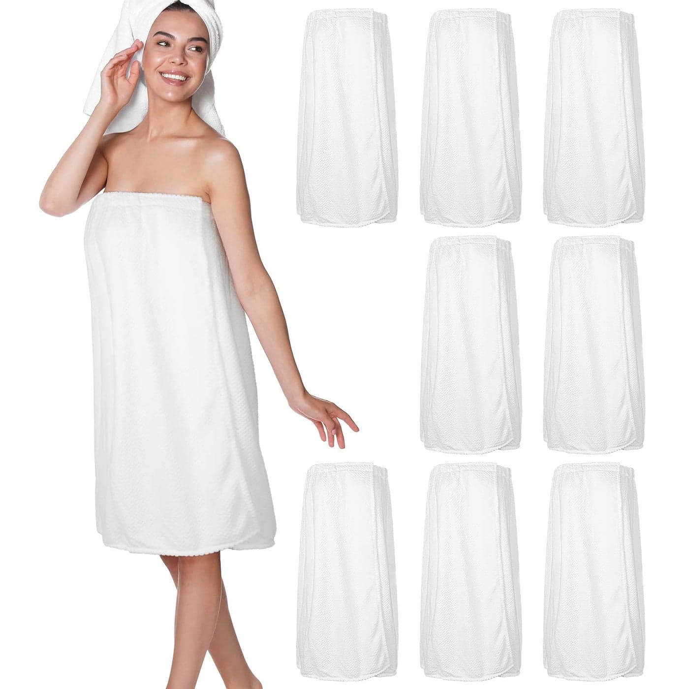 Tigeen 8 Pcs Womens Spa Wraps Lightweight Spa Robes with Adjustable Closure and Elastic TopMediumWhite