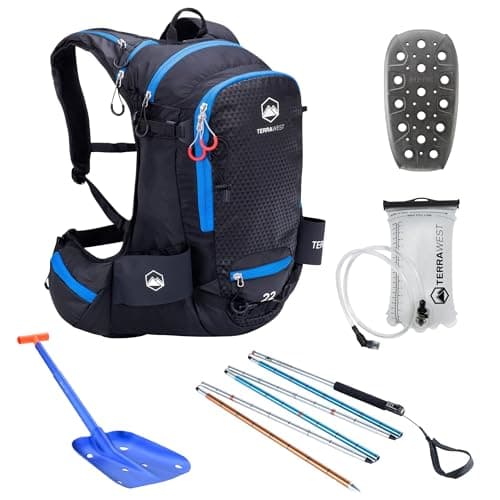 TerraWest Core Avalanche Kit,Ski Backpack including Recco & Removable Back Protector, Hydration Bladder, Avalanche Shovel, Avalanche Probe, Backcountry Skiing, Snowboarding, Snowmobiling (Black)