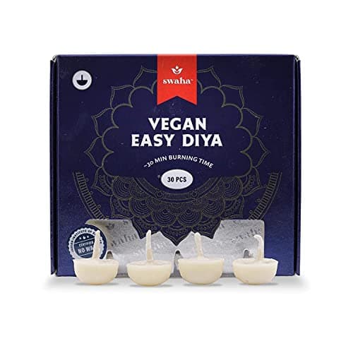 Swaha Premium Vanaspati Ghee Diya Wicks | 30 Minute Burning Time Wax Free Vegan Diya Batti | Ready to Use Pure Cotton Wicks for Daily Puja & Aarti | Scientifically Tested | Pack of 1 (100 Pieces)