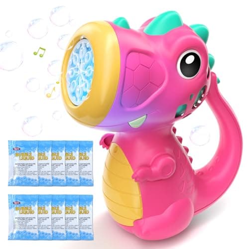 Bubble Machine Wand for Girls Boys Toy Dinosaur Bubble Machine Maker Blower Toys with Light Music Toddler Outdoor Toys for 3 4 5 Year Old Boy Girl Toddler Birthday Gifts Bubble Solution Red