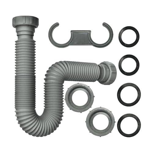 112 Flexible Sink Drain Pipe Hose 1131 Expandable Flexible P Trap with Adapter for Kitchen and bathroom sink drains 1 Pack